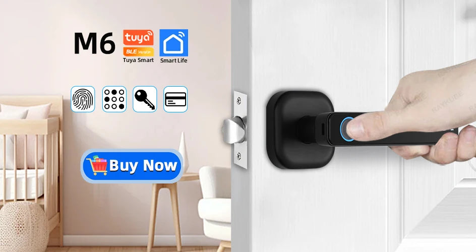 RAYKUBE M5 Smart Fingerprint Door Lock with Tuya App, Password, IC Card & Key Access
