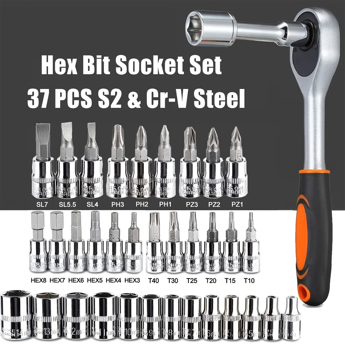 46-Piece Household Tool Set – 1/4” Mechanic’s Repair Kit with Metric Sockets, Hex Bits & Wrench