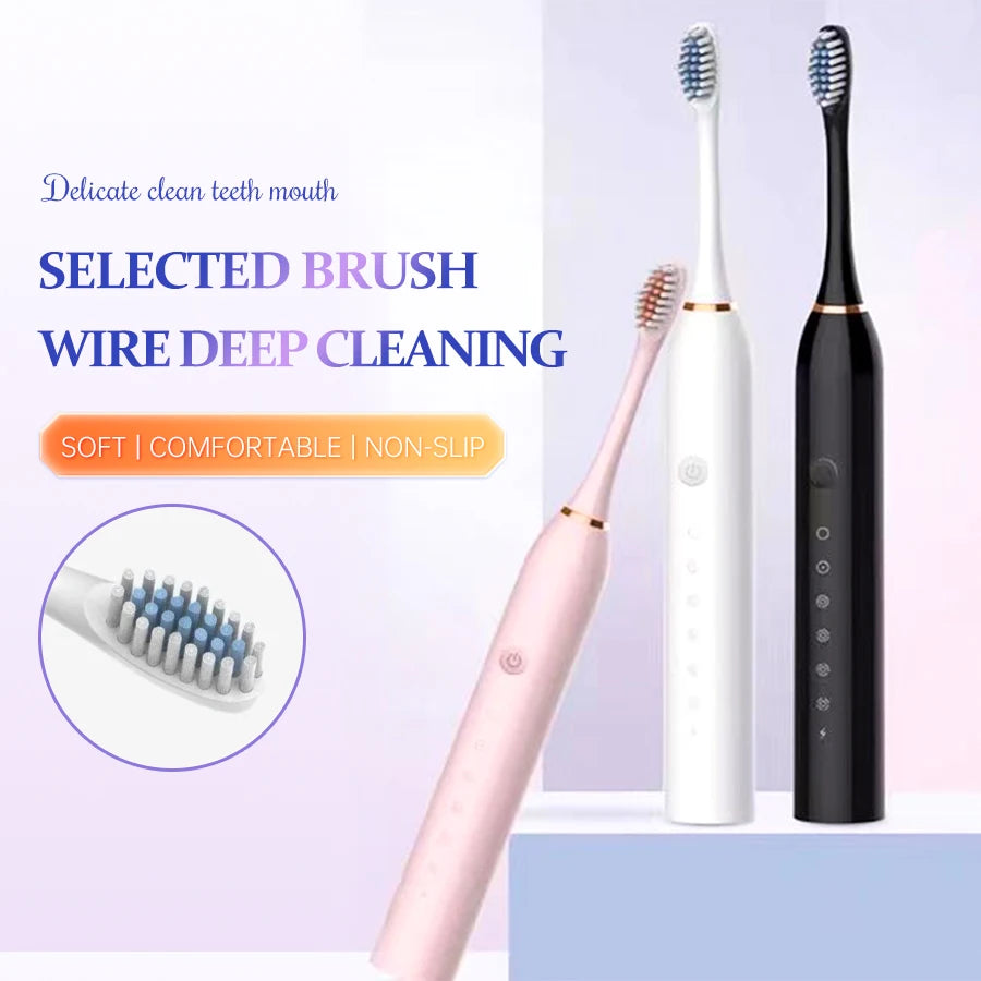 Electric Ultrasonic Toothbrush – USB Rechargeable | 6 Cleaning Modes | Waterproof | Couple Set