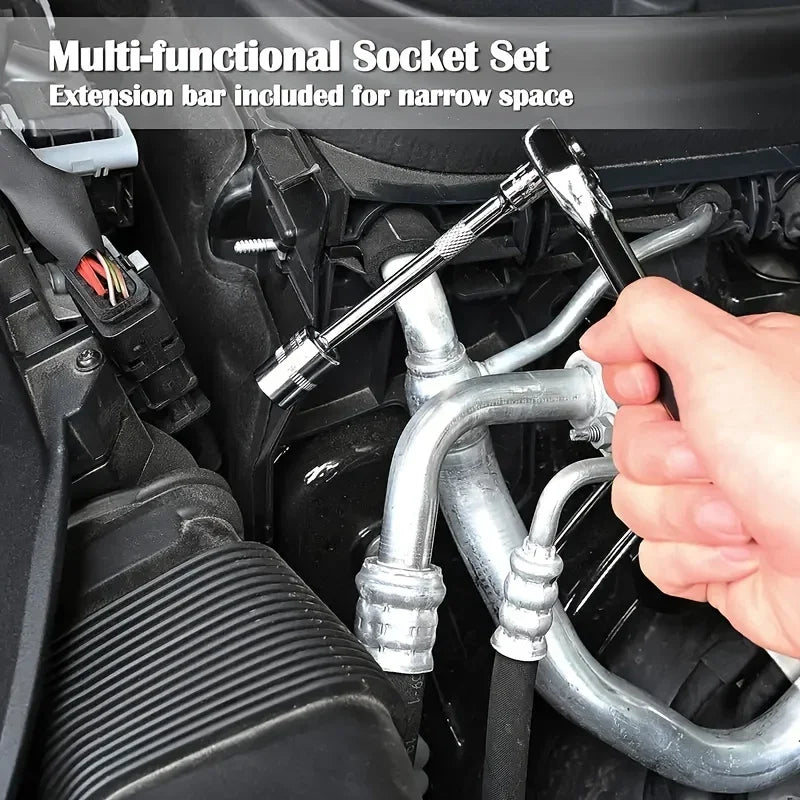 46-Piece Household Tool Set – 1/4” Mechanic’s Repair Kit with Metric Sockets, Hex Bits & Wrench