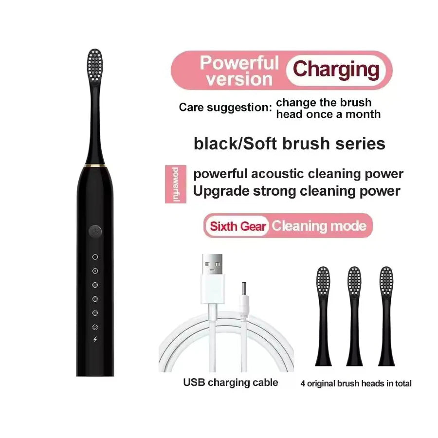 Electric Ultrasonic Toothbrush – USB Rechargeable | 6 Cleaning Modes | Waterproof | Couple Set