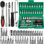 46-Piece Household Tool Set – 1/4” Mechanic’s Repair Kit with Metric Sockets, Hex Bits & Wrench