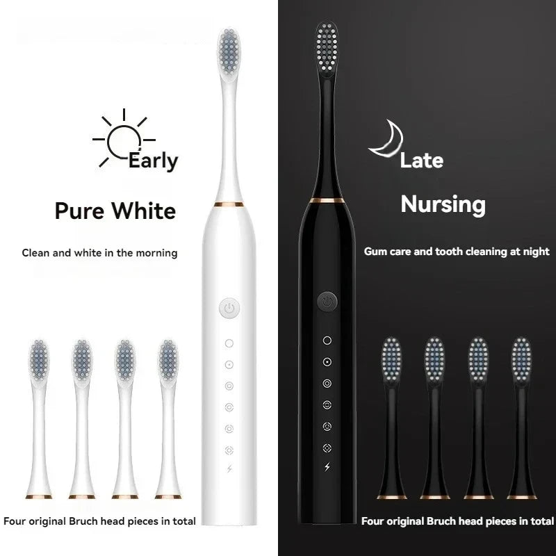 Electric Ultrasonic Toothbrush – USB Rechargeable | 6 Cleaning Modes | Waterproof | Couple Set